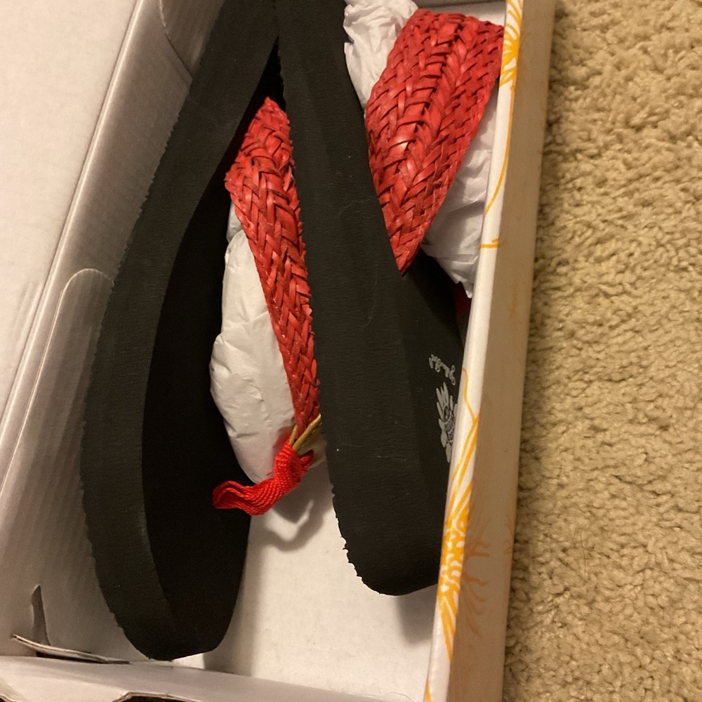 Yellow box red flip flops. New without box